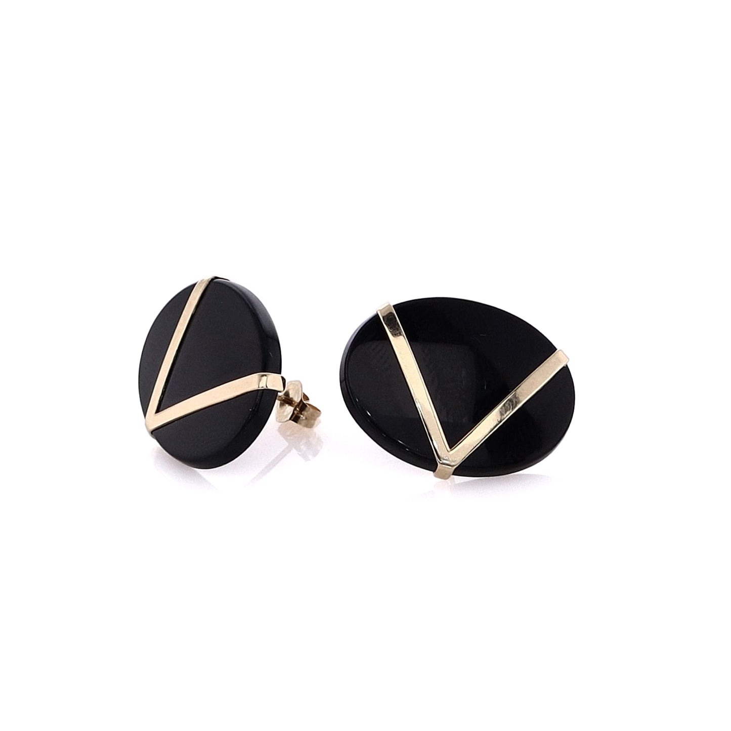 Estate 14 karat Yellow Gold Black Onyx Tablet Earrings