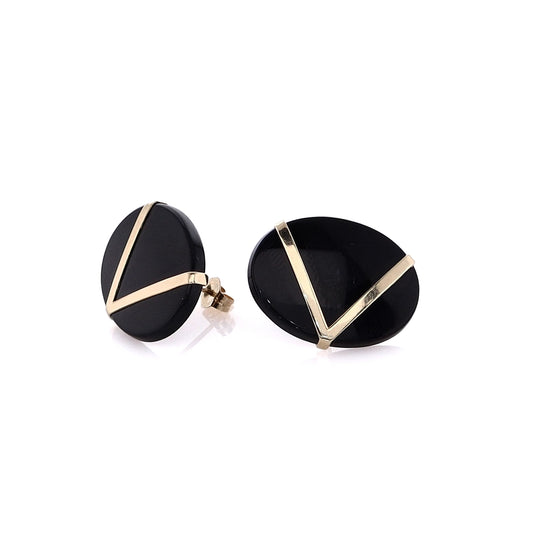 Estate 14 karat Yellow Gold Black Onyx Tablet Earrings