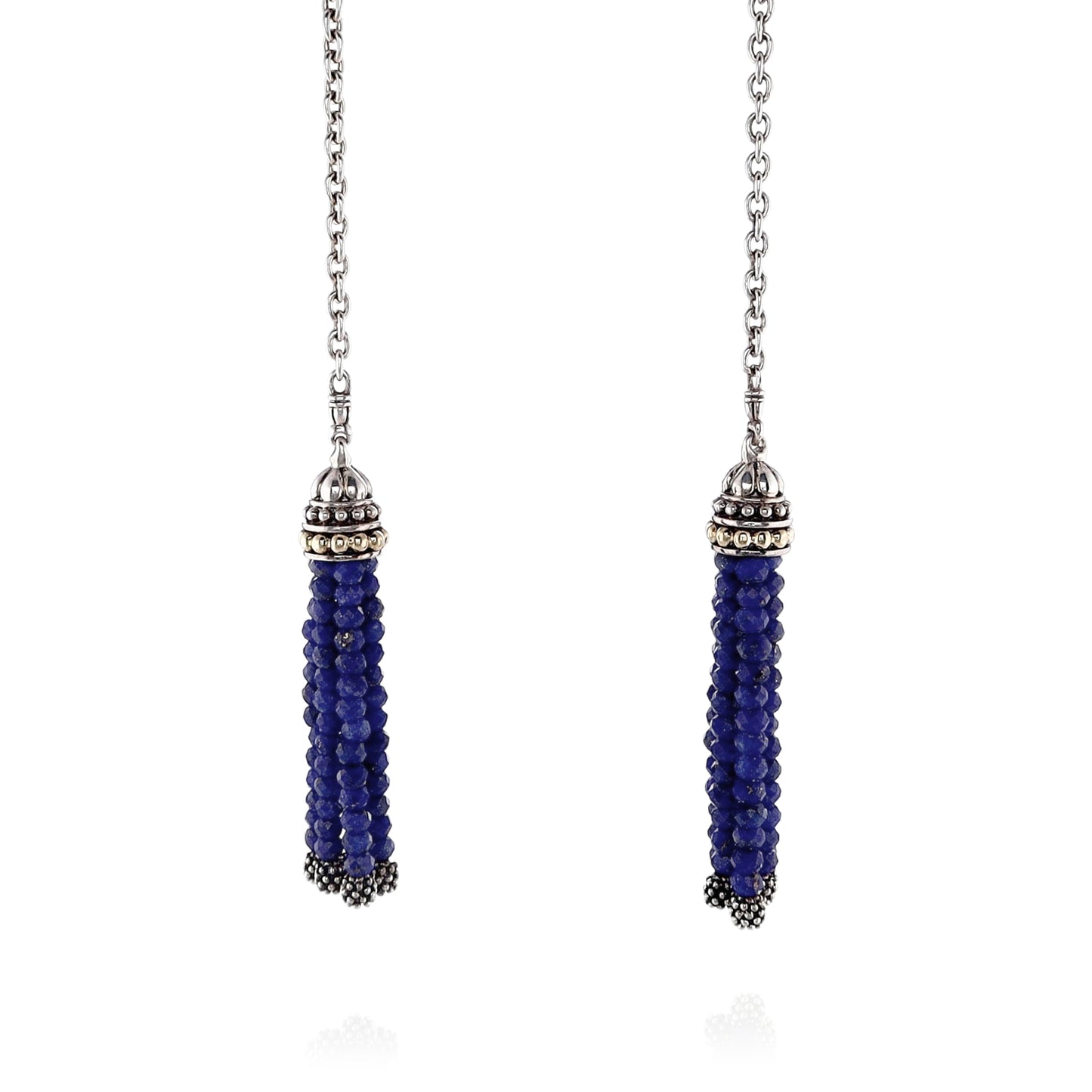 Estate Lagos Two-Tone Caviar Icon 42" Double Lapis Tassel Lariat Station Pendant Necklace