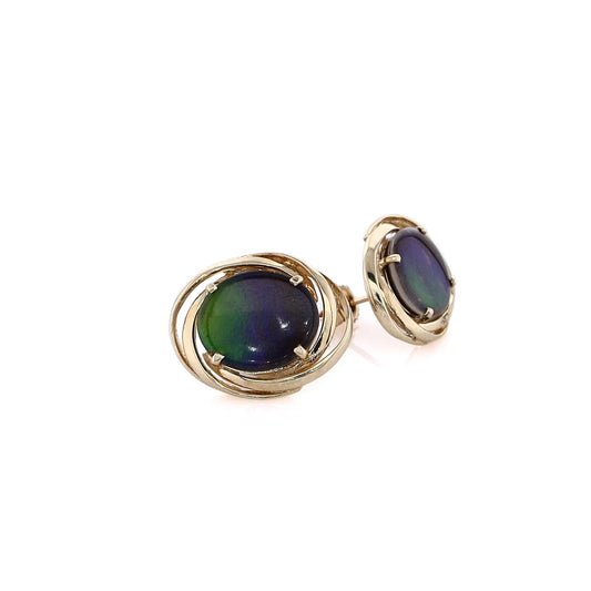 Estate 14 Karat Yellow Gold Triplet Gold Bordered Ammolite Earrings