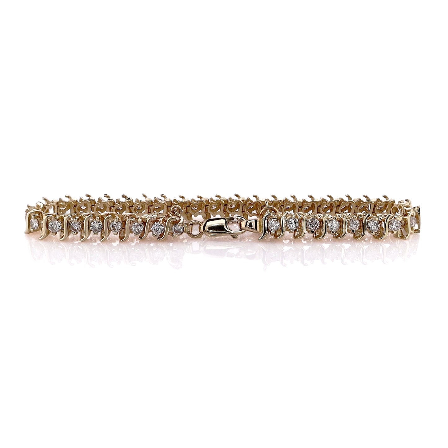 Estate 14k Yellow Gold 3.80ct "S" Link Design Diamond Tennis Bracelet