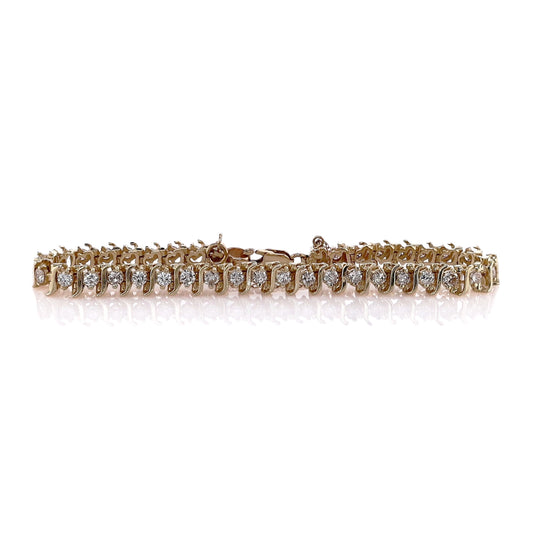 Estate 14k Yellow Gold 3.80ct "S" Link Design Diamond Tennis Bracelet