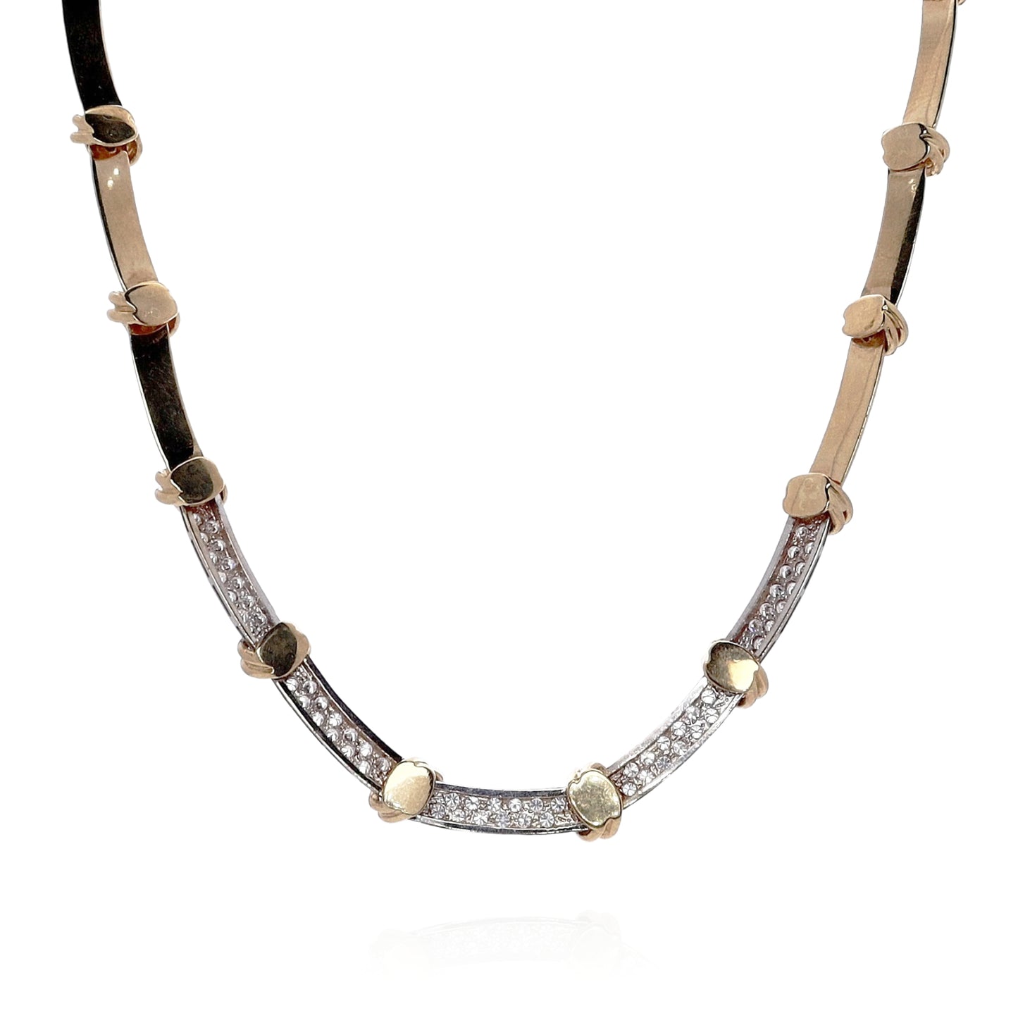 Estate 14k Two-Tone Alternating Knot and Polished Bar Link Diamond Necklace
