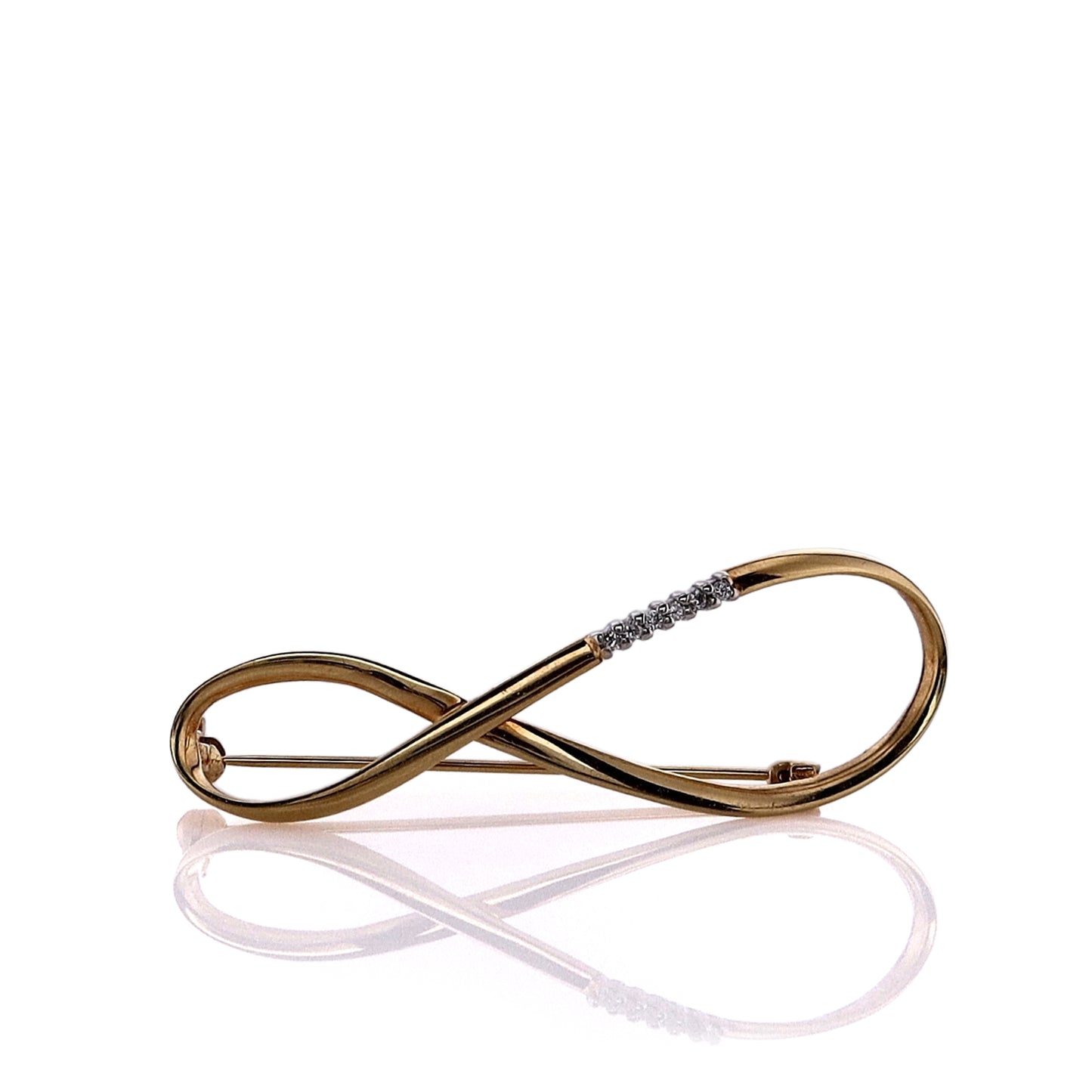 Estate 14k Yellow Gold Infinity Symbol Design Diamond Pin