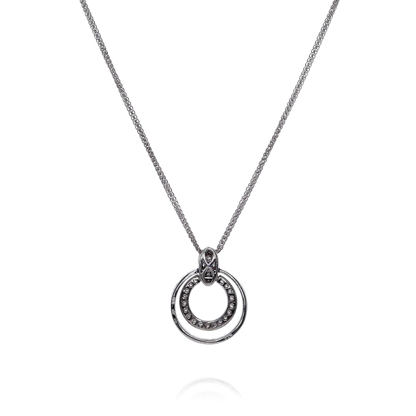 Estate Simon G 18k White Gold Double Circle Diamond Chain Pendant Necklace