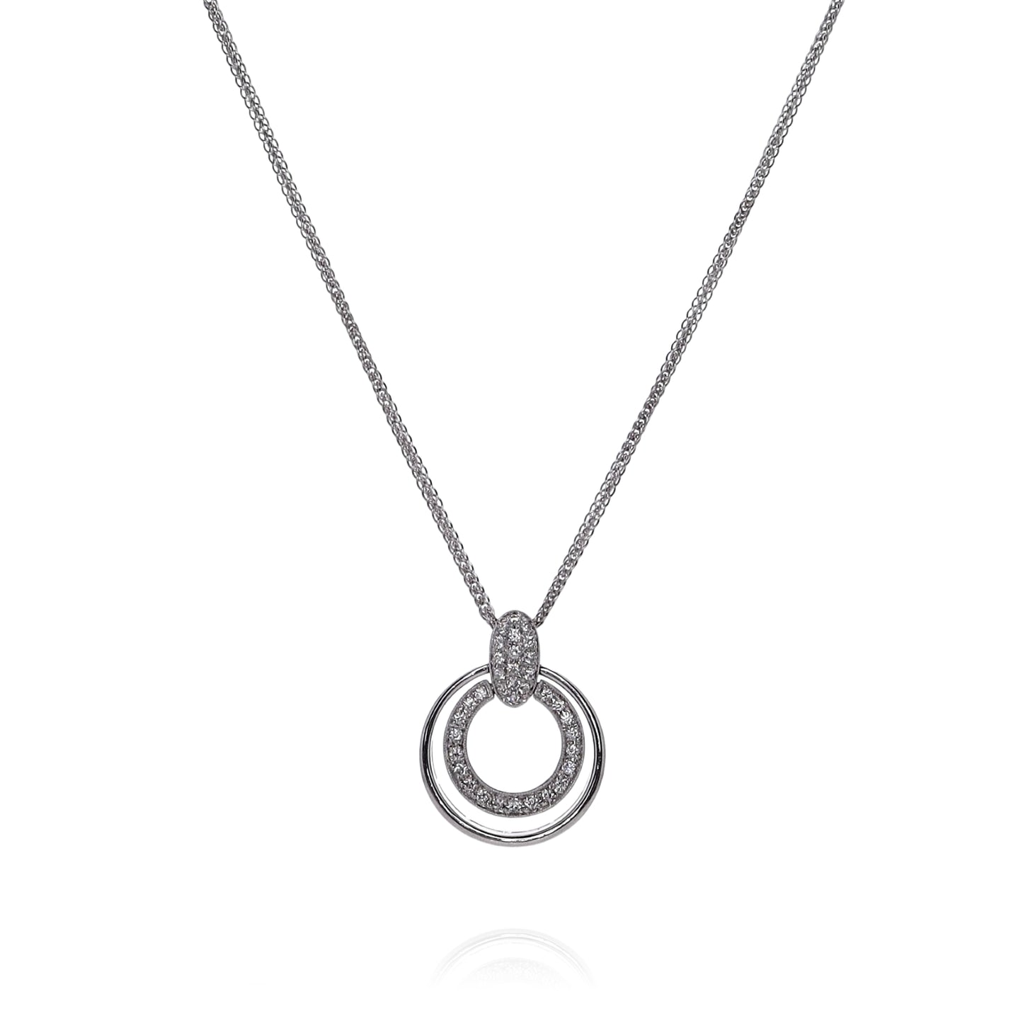 Estate Simon G 18k White Gold Double Circle Diamond Chain Pendant Necklace