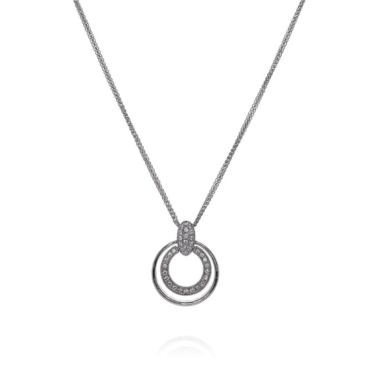 Estate Simon G 18k White Gold Double Circle Diamond Chain Pendant Necklace