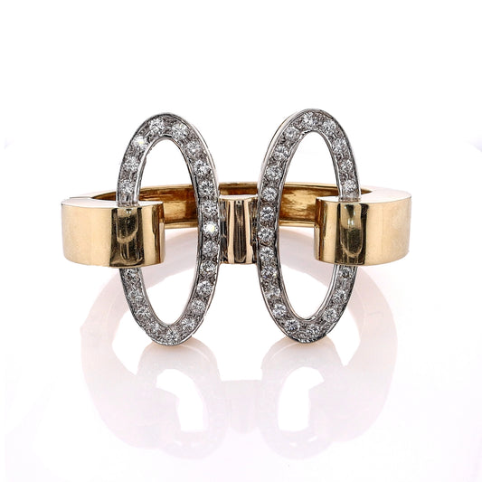 Estate 18k Two-Tone Diamond Large Oval Design Hinged Bangle Bracelet