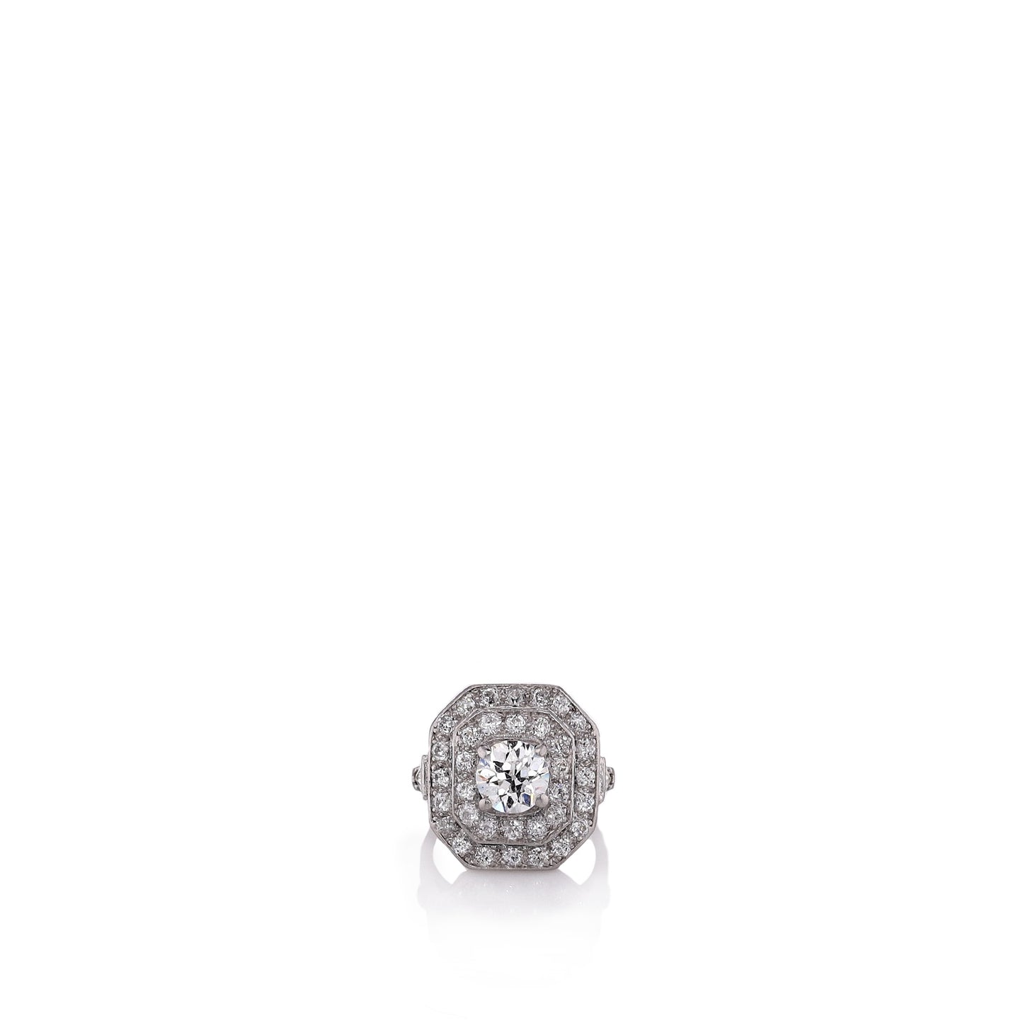 Estate Platinum Old European Diamond Double Halo Ring