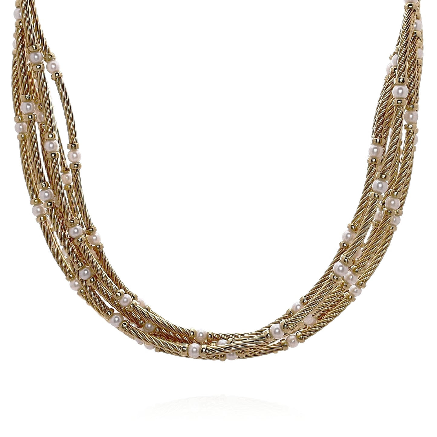 Estate David Yurman 18k Yellow Gold Multi Cable Strand Pearl Choker Necklace