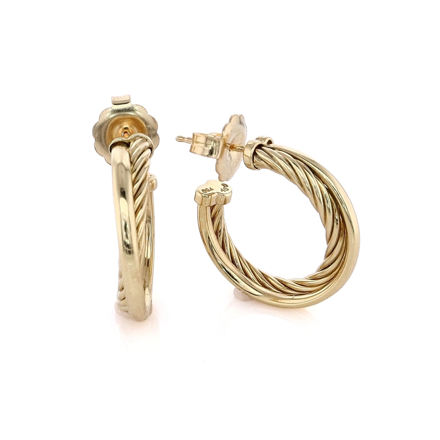Estate David Yurman 18 Karat Yellow Gold Crossover Hoop Earrings