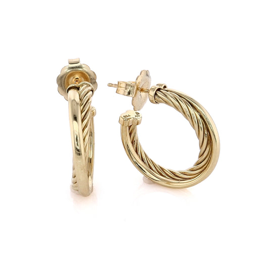 Estate David Yurman 18 Karat Yellow Gold Crossover Hoop Earrings