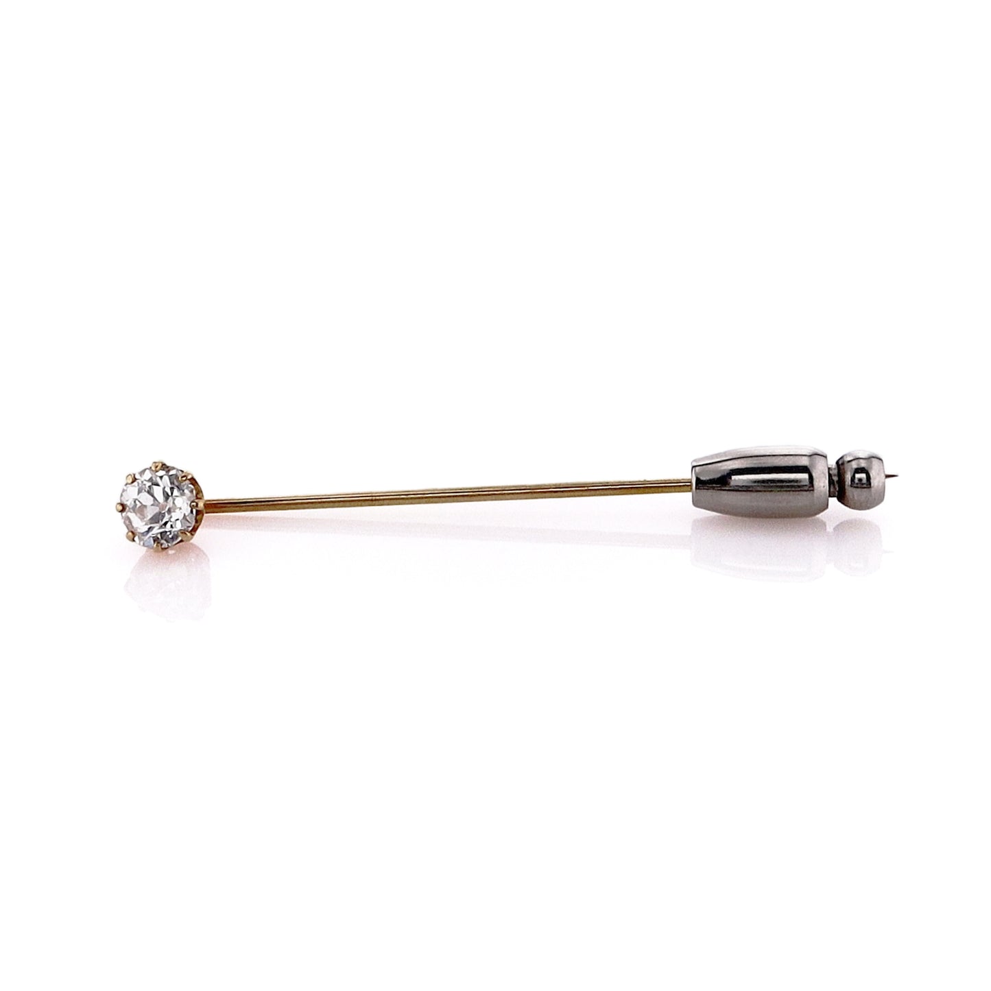 Estate 14k Yellow Gold Old Mine Cut Diamond Stick Pin Stick