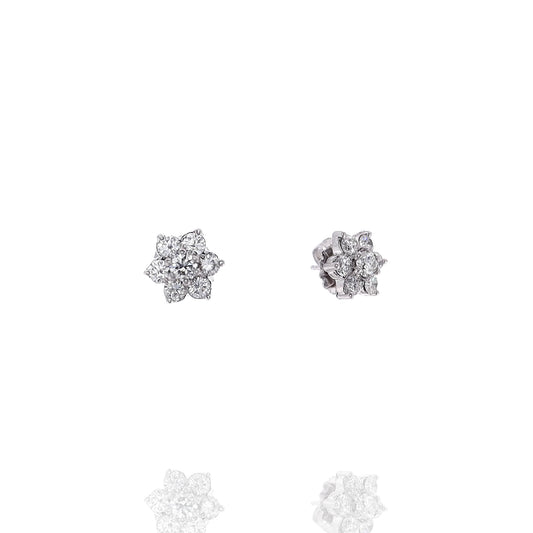 Estate 14k White Gold and Diamond Cluster Flower Design Stud Earrings