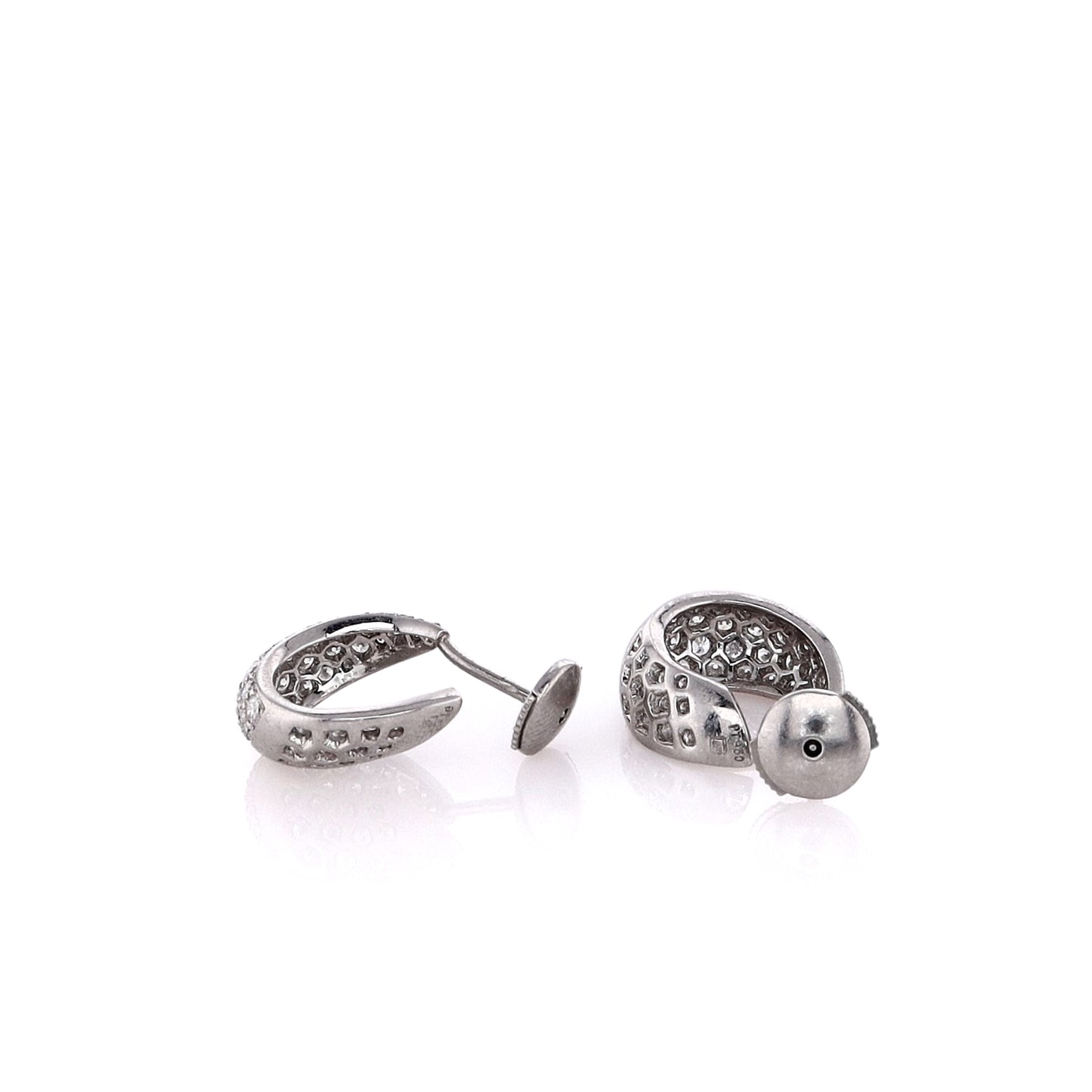 Estate Platinum and Diamond Curved Inside/Out Hoop Earrings