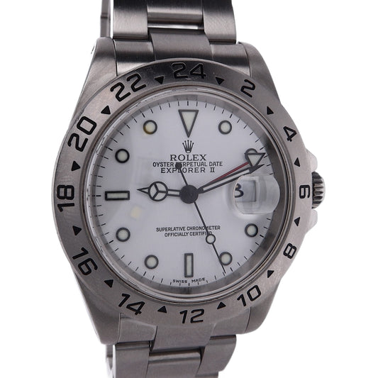 Estate Rolex Stainless Steel Oyster Perpetual Date  Explorer II Polar White Dial 24 Hour Bezel 16570 With Box And Paper C.2000