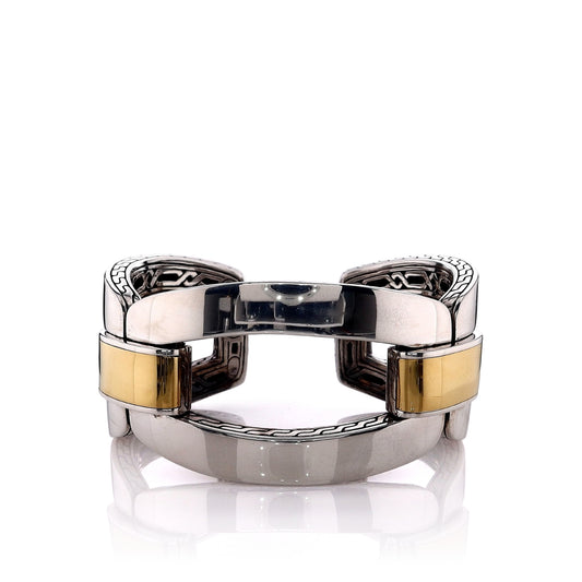 Estate John Hardy Two-Tone Classic Chain Design Hinged Cuff Bracelet