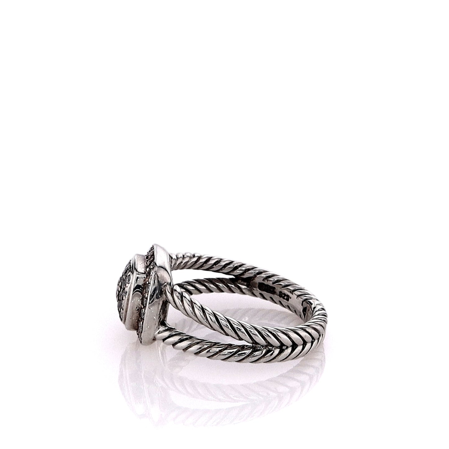 Estate David Yurman Sterling Silver Petite Albion Diamond Split Shank Ring