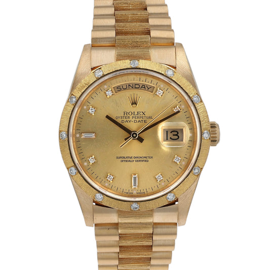 Estate Rolex 18k Yellow Gold Gent's Oyster Perpetual Day-Date Champagne Diamond Dial 18248 C.1990