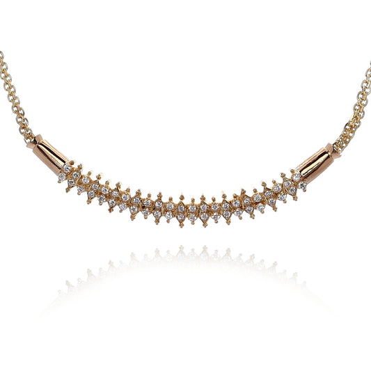 Estate 21 Karat Yellow Gold Double Row Smile Design Diamond Pendant Necklace