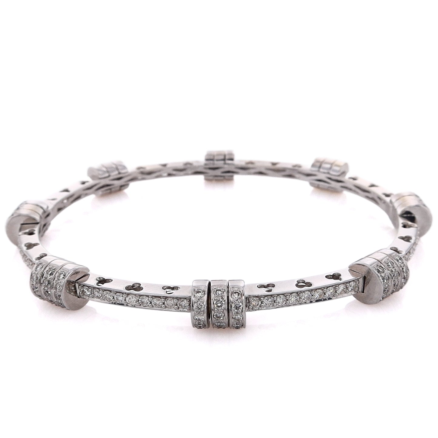 Estate 18 Karat White Gold Hinged Diamond Bangle Bracelet With Cutout Design