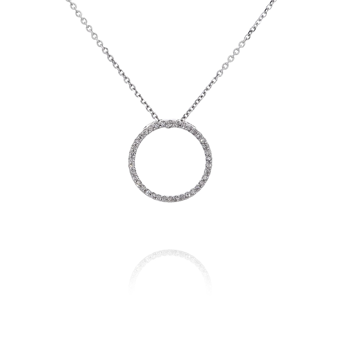 Estate 14 Karat White Gold Circle Diamond Pendant Necklace