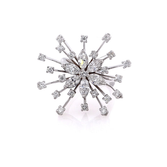 Estate 14 Karat White Gold Flower and Spray Design Diamond Ring