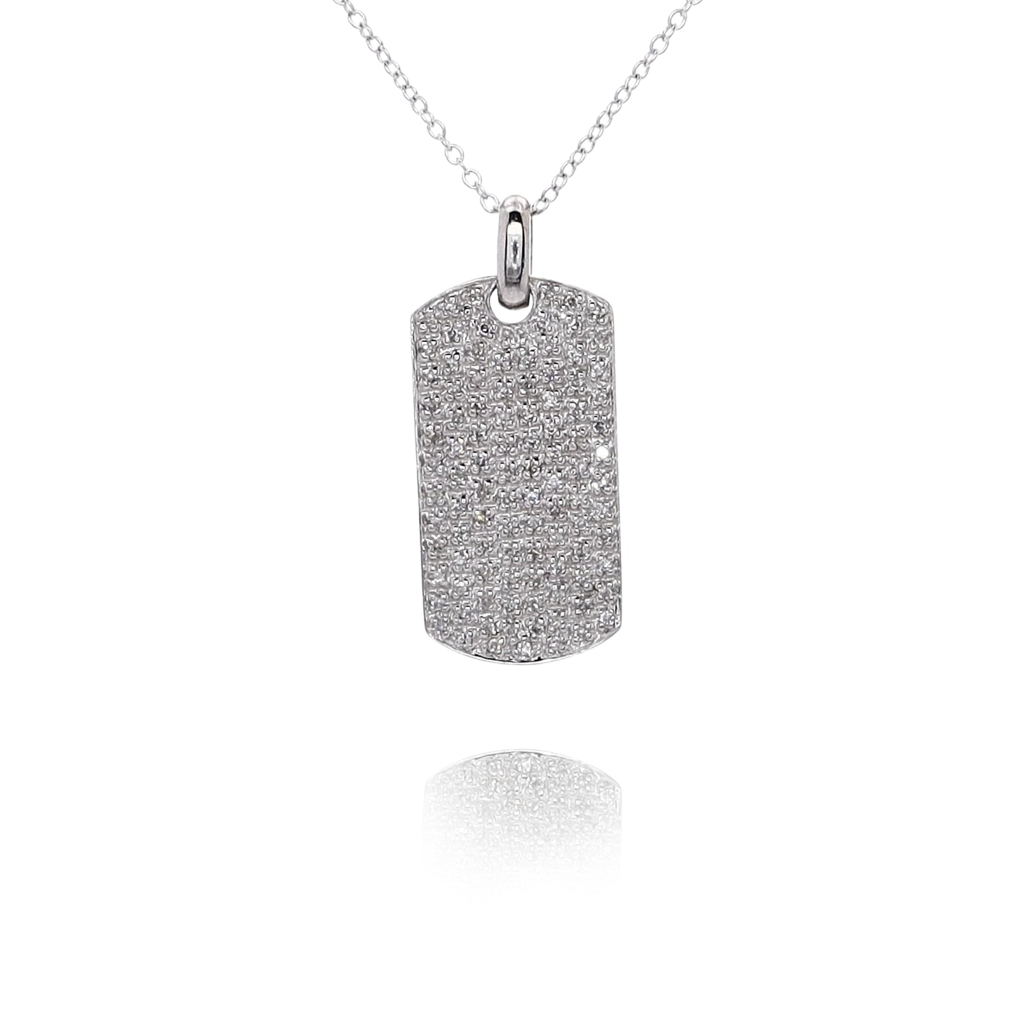 Estate 14 Karat White Gold Dog Tag Style Diamond Pendant Necklace