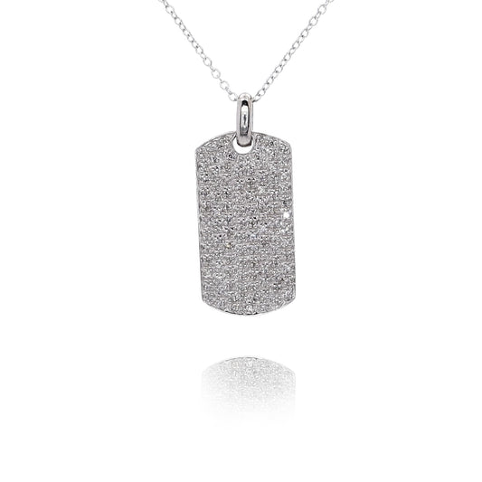 Estate 14 Karat White Gold Dog Tag Style Diamond Pendant Necklace