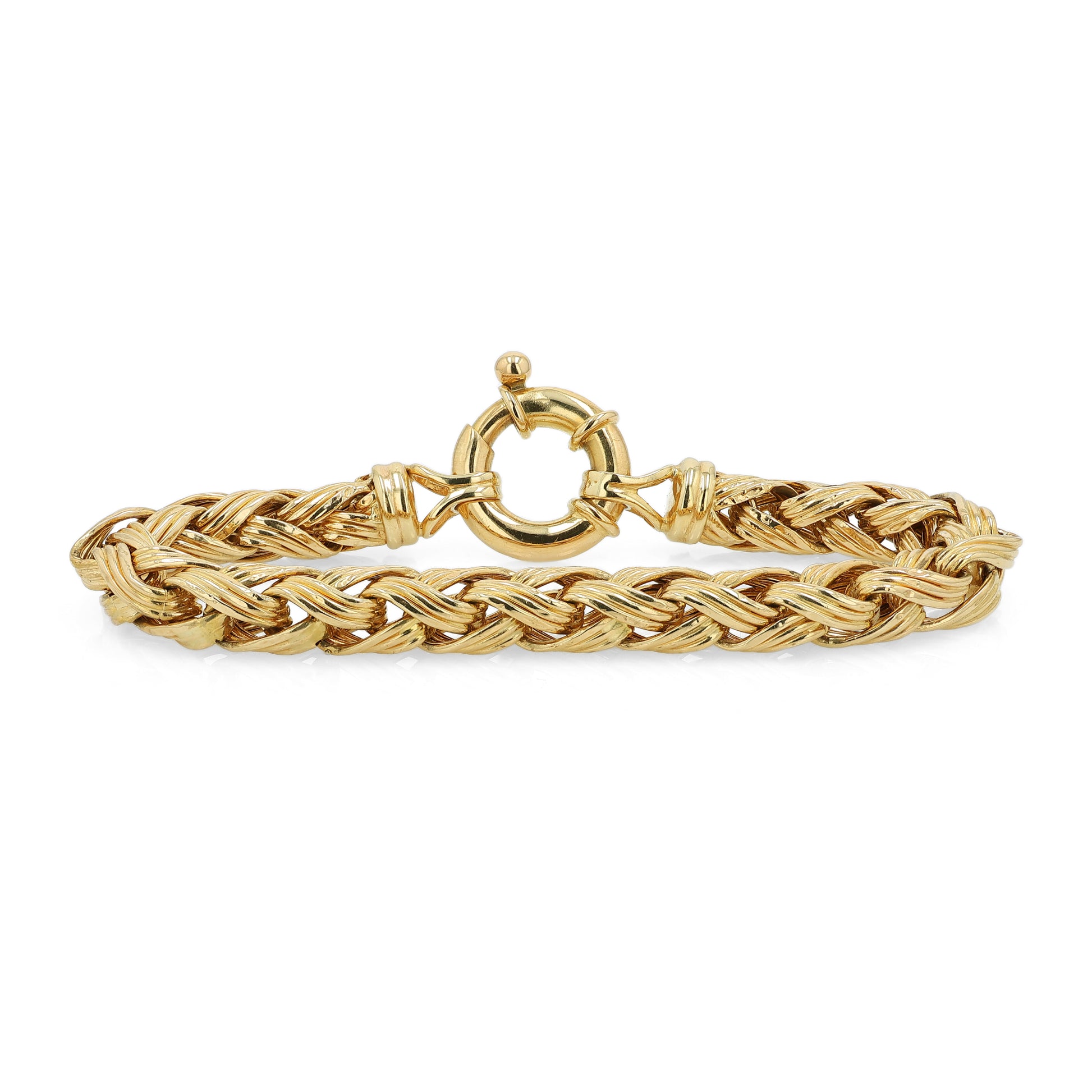 Gold braided bracelet on a white background
