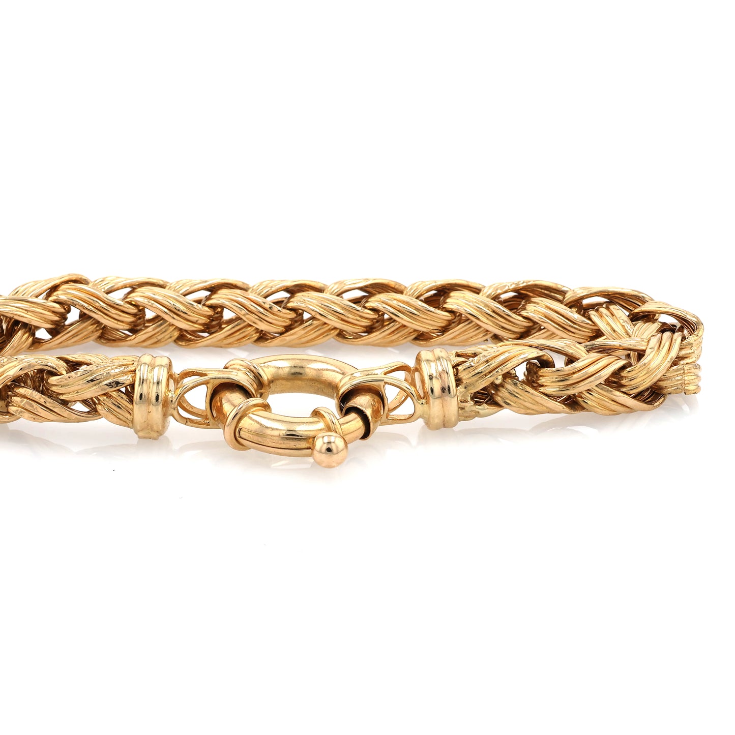 Estate 18 Karat Yellow Gold Thick Braided Design Bracelet With Large Spring Ring Clasp