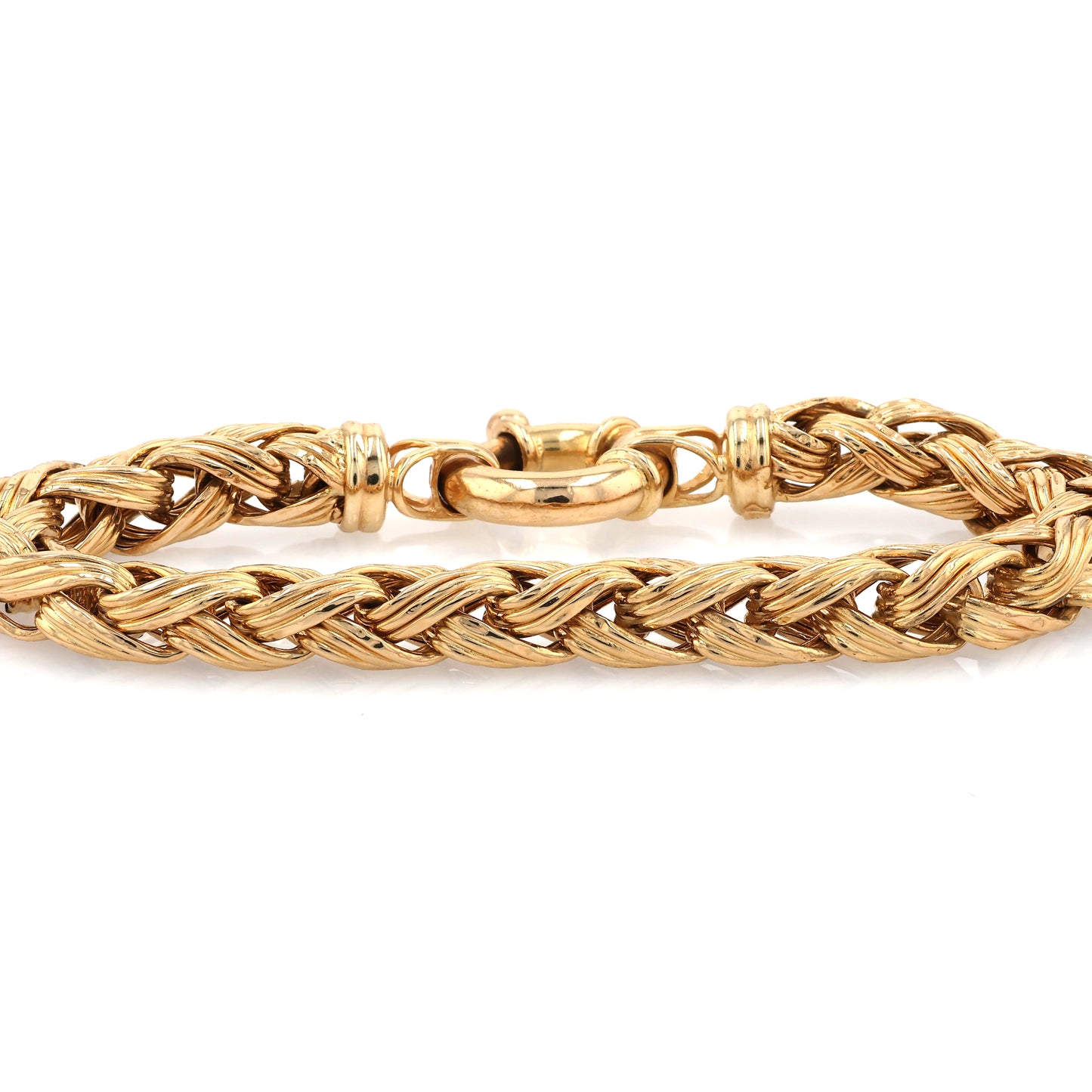 Estate 18 Karat Yellow Gold Thick Braided Design Bracelet With Large Spring Ring Clasp