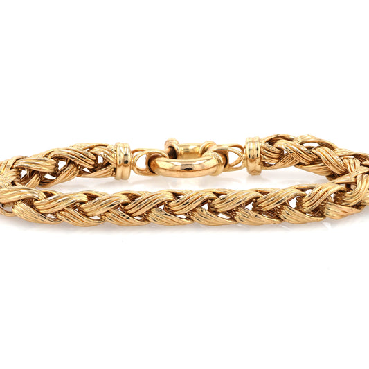 Estate 18 Karat Yellow Gold Thick Braided Design Bracelet With Large Spring Ring Clasp