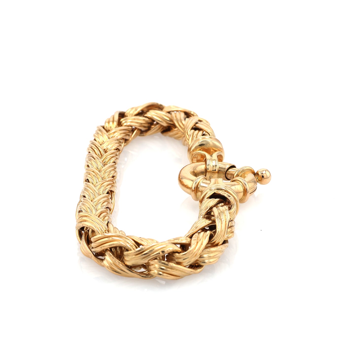 Estate 18 Karat Yellow Gold Thick Braided Design Bracelet With Large Spring Ring Clasp