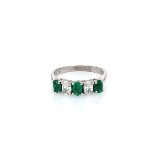 Estate 14 Karat White Gold Emerald and Diamond Ring