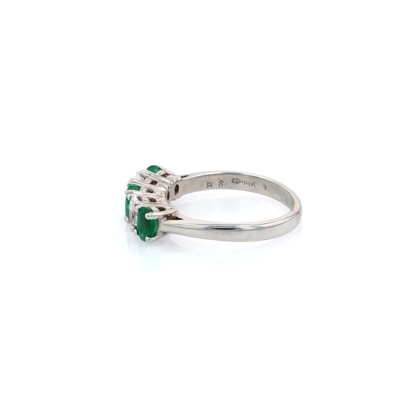 Estate 14 Karat White Gold Emerald and Diamond Ring