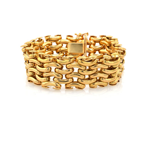 Estate 18 Karat Yellow Gold Polished Wide Macaroni Link Bracelet