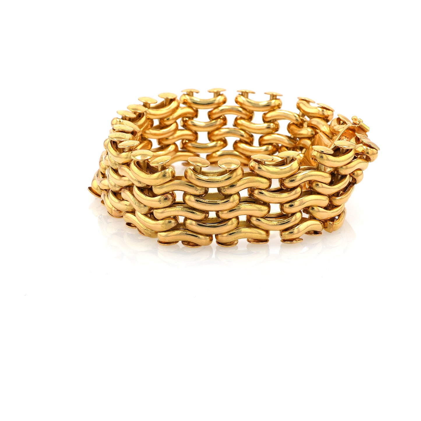 Estate 18 Karat Yellow Gold Polished Wide Macaroni Link Bracelet