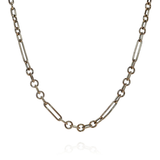 Estate 14k Yellow Gold 17" Round Alternating Rectangular Link Design Chain Necklace