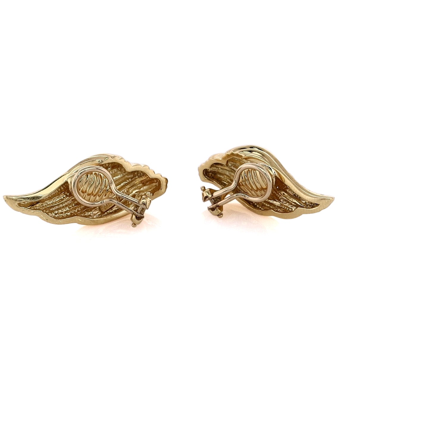 Estate 18 Karat Yellow Gold Earrings Ribbed Wing Design Clip On Earrings