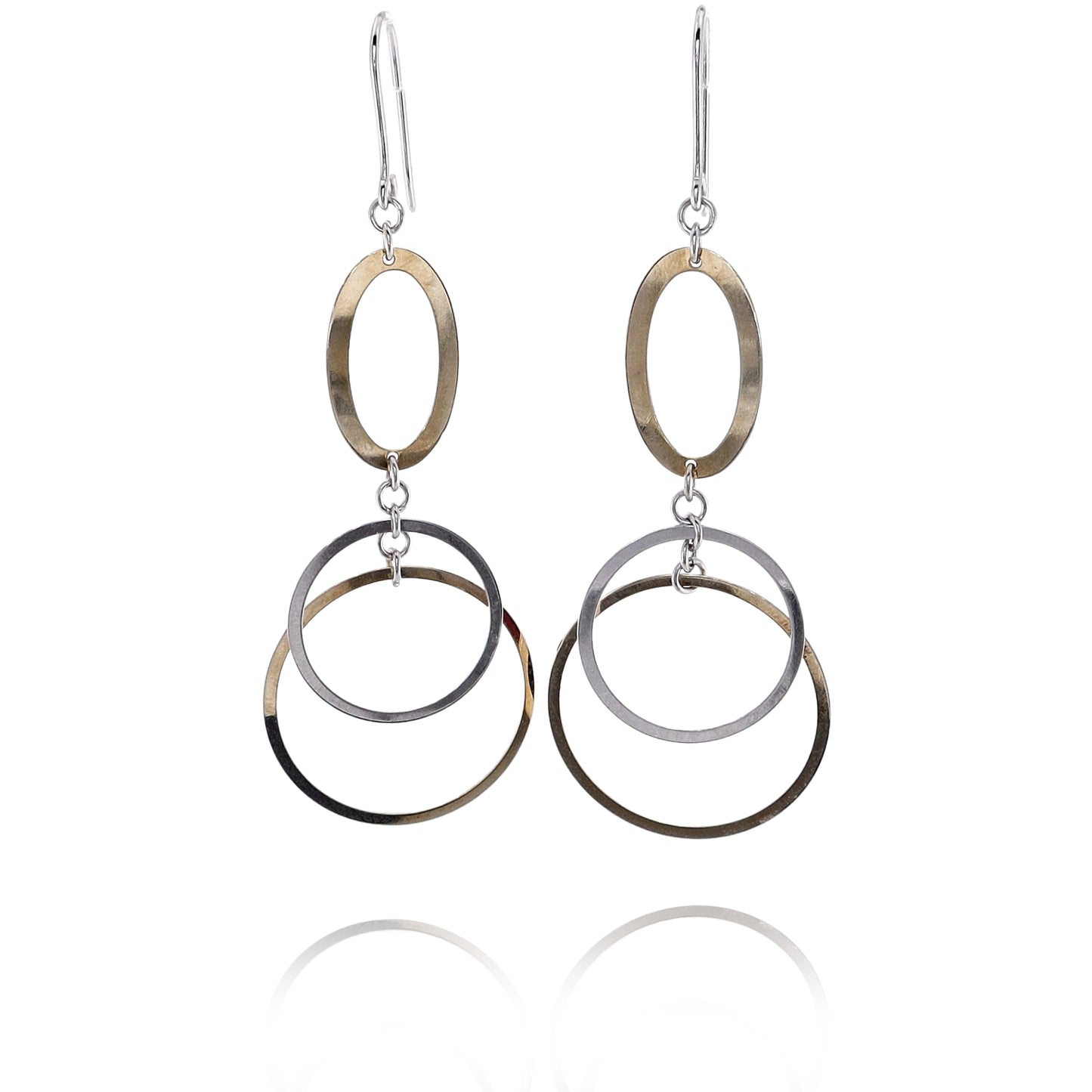 Estate 14 Karat Two-Tone Dangle Oval Double Circles Fish Hook Earrings