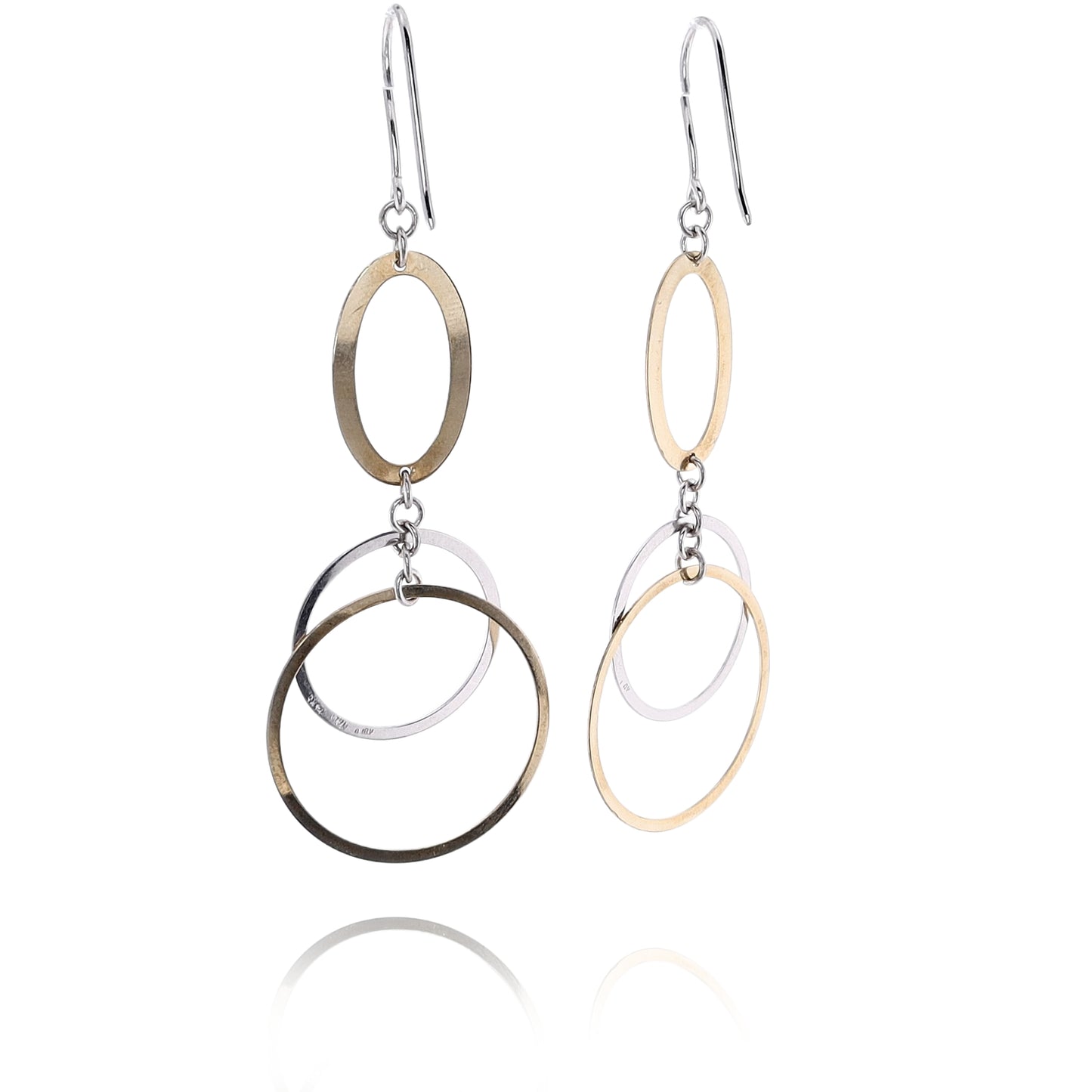 Estate 14 Karat Two-Tone Dangle Oval Double Circles Fish Hook Earrings