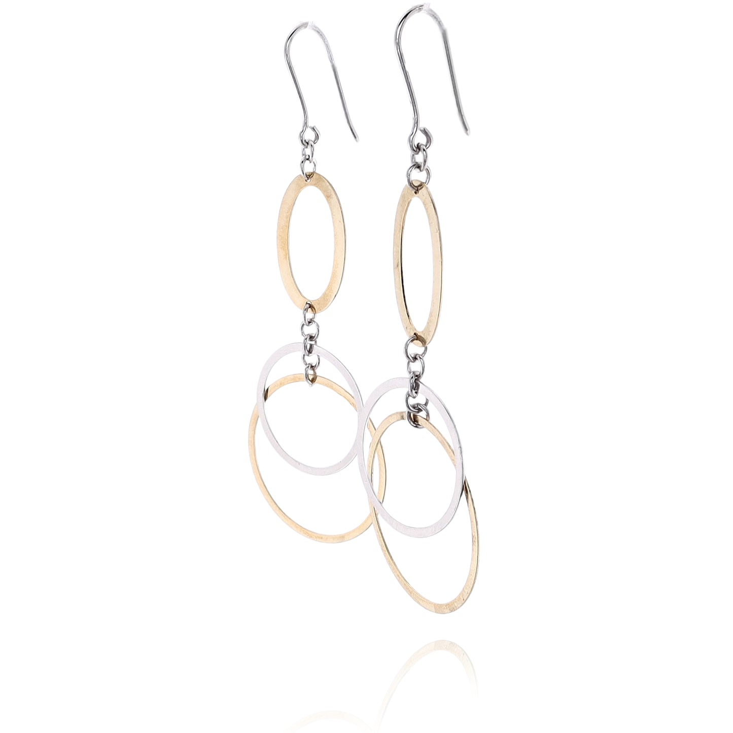 Estate 14 Karat Two-Tone Dangle Oval Double Circles Fish Hook Earrings