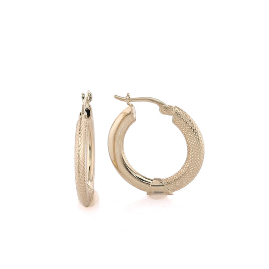 Estate 14 Karat Yellow Gold Textured and Polished Hoop Earrings