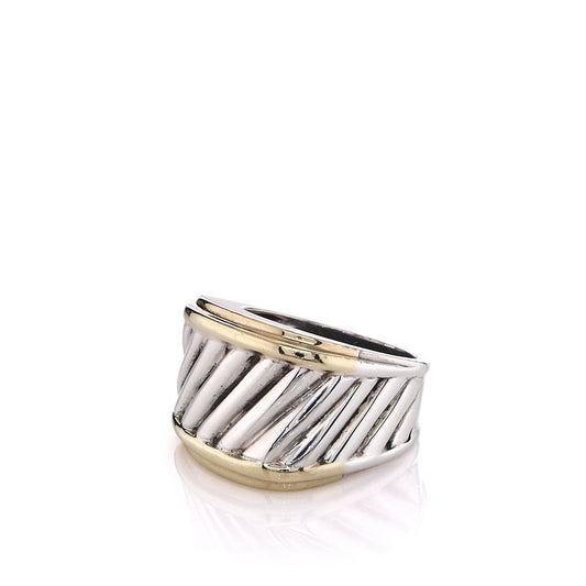 Estate David Yurman Two-Tone Gold Trip Square Design Cable Center Ring
