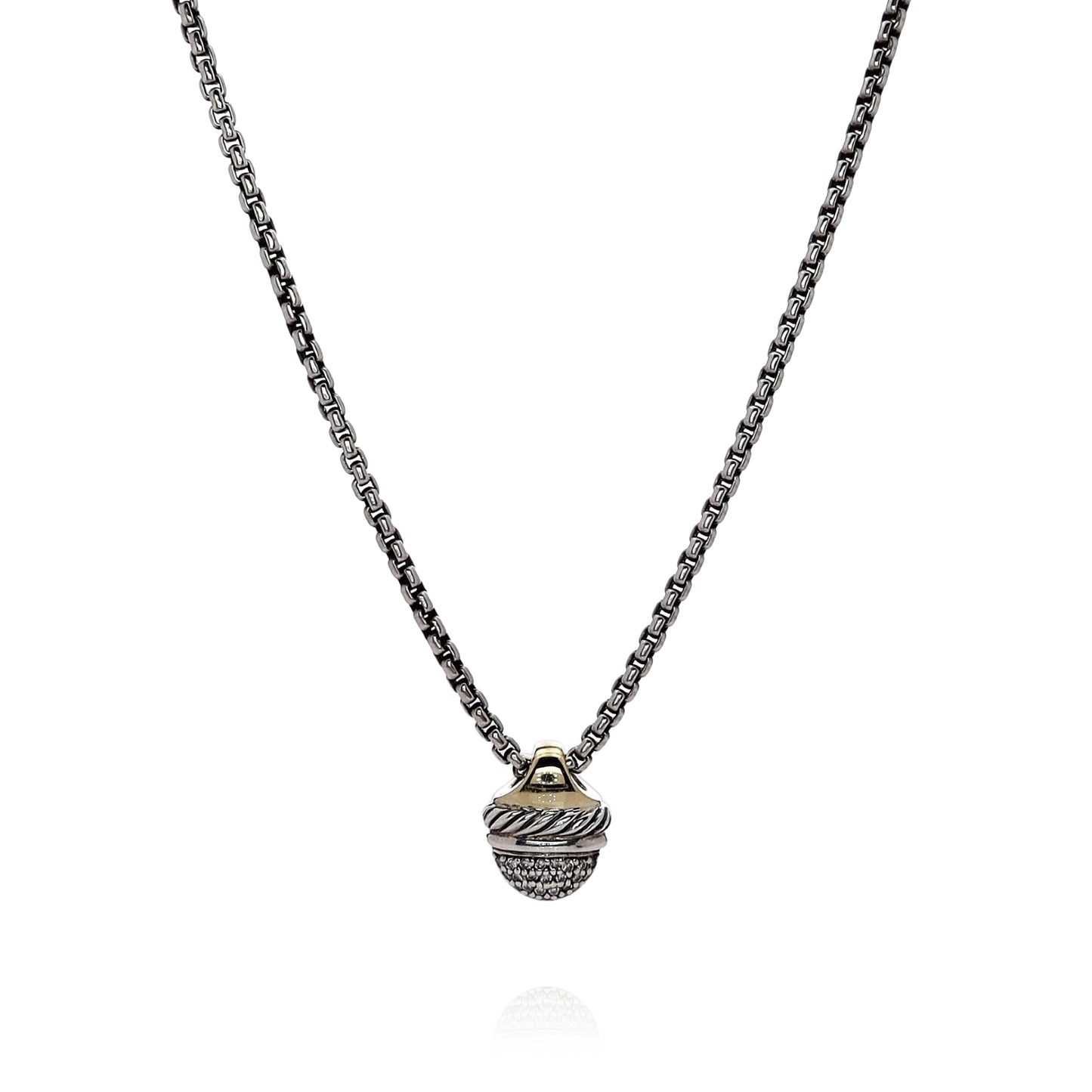 Estate David Yurman Two-Tone Petite Acorn Diamond Pendant Necklace