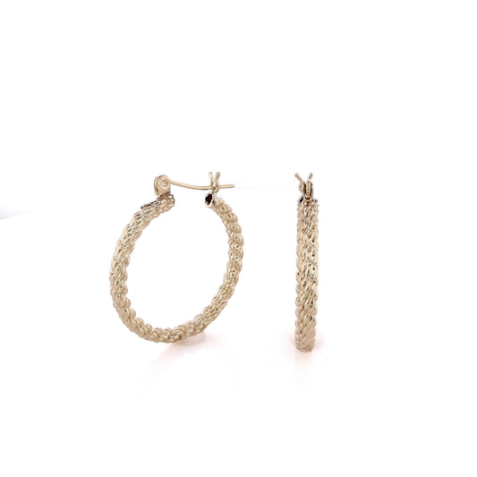 Estate 14 Karat Yellow Gold Rope Design Hoop Earrings