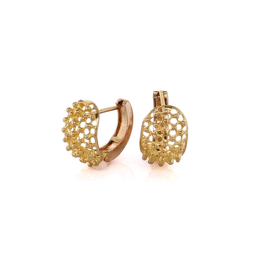 Estate 22 Karat Yellow Gold Open Coral Reef Texture Design Huggie Hoop Earrings