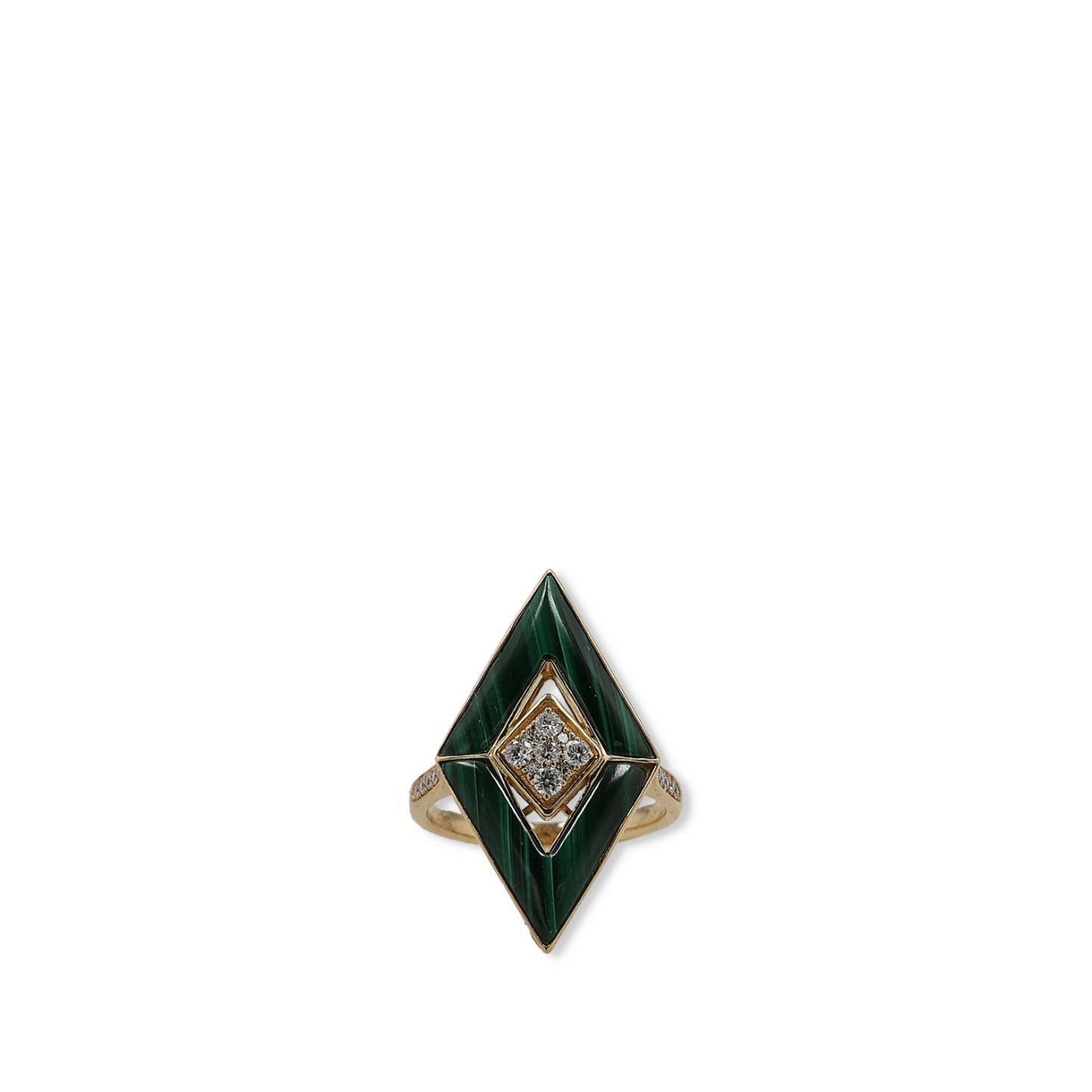 Estate 14k Yellow Gold V-Shaped Green Malachite and Diamond Ring