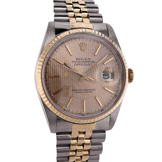 Estate Rolex Two-Tone Gents OPDJ Champagne Tapestry Dial 16233 With Box C.1988